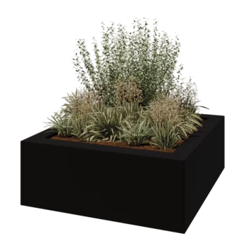 klaaskiudne lillekast - Ruut - 160 x 160 x 60 cm - RAL9005 matt (must) - Põhjaga