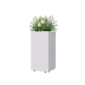 Terasest lillekast - Ruut - 40 x 40 x 80 cm - RAL9010 matt (valge) - Põhjalauaga - Jalgadega