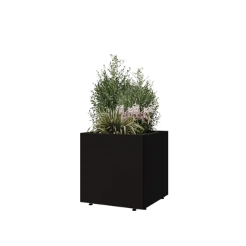 Terasest lillekast - Ruut - 50 x 50 x 50 cm - RAL9005 matt (must) - Põhjalauaga - Jalgadega