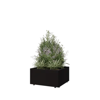Terasest lillekast - Ruut - 60 x 60 x 30 cm - RAL9005 matt (must) - Põhjalauaga - Jalgadega