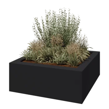 klaaskiudne lillekast - Ruut - 160 x 160 x 60 cm - RAL7021 matt (must hall) - Põhjaga
