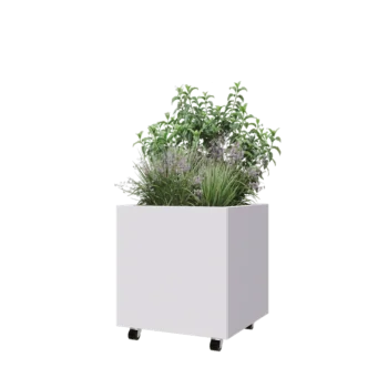 Terasest lillekast - Ruut - 60 x 60 x 60 cm - RAL9010 matt (valge) - Põhjalauaga - Ratastega