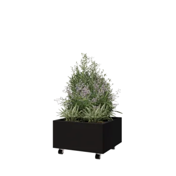 Terasest lillekast - Ruut - 60 x 60 x 30 cm - RAL9005 matt (must) - Põhjalauaga - Ratastega