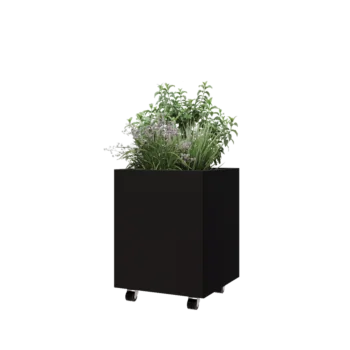Terasest lillekast - Ruut - 50 x 50 x 60 cm - RAL9005 matt (must) - Põhjalauaga - Ratastega