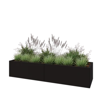 Terasest lillekast XXL - Ristkülik - 200 x 60 x 40 cm - RAL9005 matt (must) - Ilma põhjalauata