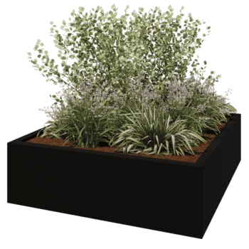 klaaskiudne lillekast - Ruut - 200 x 200 x 60 cm - RAL9005 matt (must) - Põhjaga