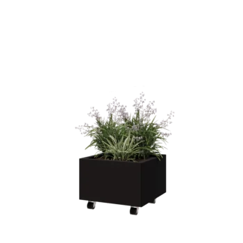 Terasest lillekast - Ruut - 50 x 50 x 30 cm - RAL9005 matt (must) - Põhjalauaga - Ratastega