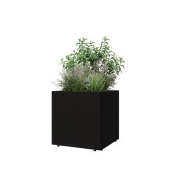 Terasest lillekast - Ruut - 60 x 60 x 60 cm - RAL9005 matt (must) - Põhjalauaga - Jalgadega