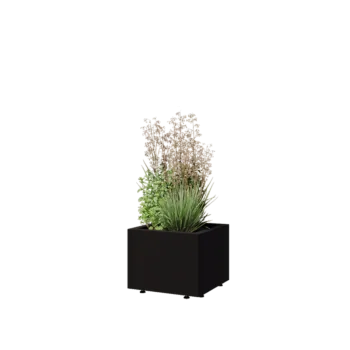 Terasest lillekast - Ruut - 40 x 40 x 30 cm - RAL9005 matt (must) - Põhjalauaga - Jalgadega