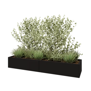 Terasest lillekast XXL - Ristkülik - 200 x 50 x 30 cm - RAL9005 matt (must) - Põhjalauaga