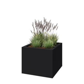 klaaskiudne lillekast - Ruut - 100 x 100 x 80 cm - RAL7021 matt (must hall) - Põhjaga