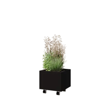 Terasest lillekast - Ruut - 40 x 40 x 30 cm - RAL9005 matt (must) - Põhjalauaga - Ratastega