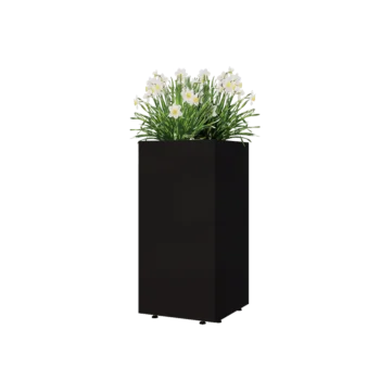 Terasest lillekast - Ruut - 40 x 40 x 80 cm - RAL9005 matt (must) - Põhjalauaga - Jalgadega