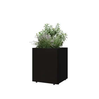 Terasest lillekast - Ruut - 50 x 50 x 60 cm - RAL9005 matt (must) - Põhjalauaga - Jalgadega