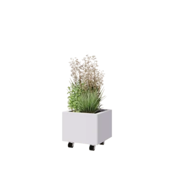 Terasest lillekast - Ruut - 40 x 40 x 30 cm - RAL9010 matt (valge) - Põhjalauaga - Ratastega
