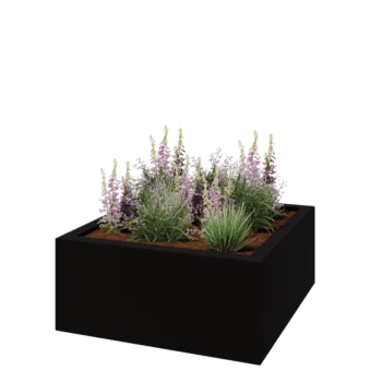 klaaskiudne lillekast - Ruut - 140 x 140 x 60 cm - RAL9005 matt (must) - Põhjaga