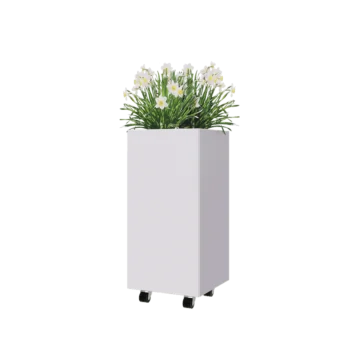 Terasest lillekast - Ruut - 40 x 40 x 80 cm - RAL9010 matt (valge) - Põhjalauaga - Ratastega