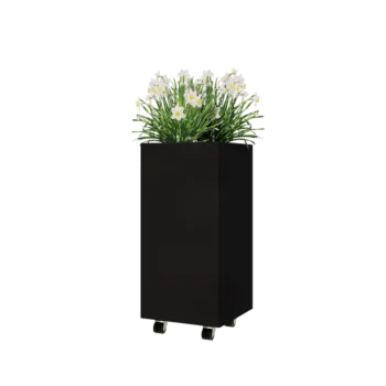 Terasest lillekast - Ruut - 40 x 40 x 80 cm - RAL9005 matt (must) - Põhjalauaga - Ratastega