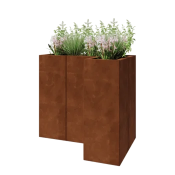 Corten terasest lillekast - L-kuju - 90 x 60 x 80 cm - Põhjalauaga
