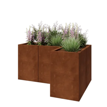 Corten terasest lillekast - L-kuju - 120 x 80 x 60 cm - Põhjalauaga