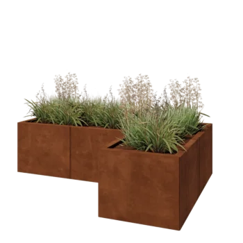 Corten terasest lillekast - L-kuju - 150 x 100 x 40 cm - Põhjalauaga