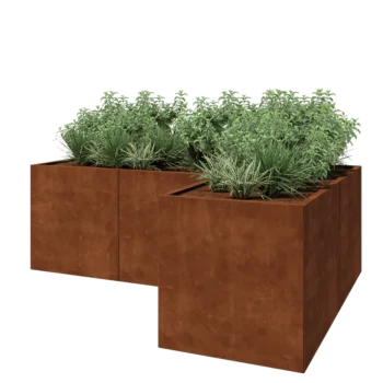 Corten terasest lillekast - L-kuju - 240 x 160 x 80 cm - Põhjalauaga