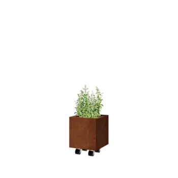 Corten terasest lillekast - Ruut - 30 x 30 x 30 cm - Põhjalauaga - Ratastega