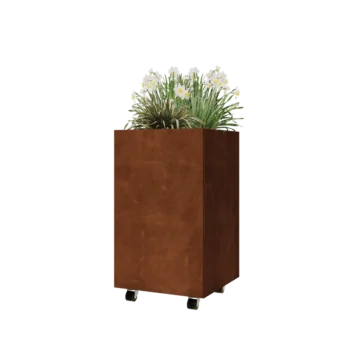 Corten terasest lillekast - Ruut - 50 x 50 x 80 cm - Põhjalauaga - Ratastega