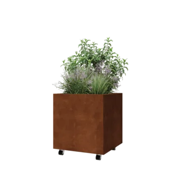 Corten terasest lillekast - Ruut - 60 x 60 x 60 cm - Põhjalauaga - Ratastega