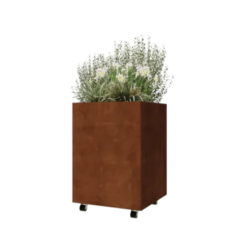 Corten terasest lillekast - Ruut - 60 x 60 x 80 cm - Põhjalauaga - Ratastega