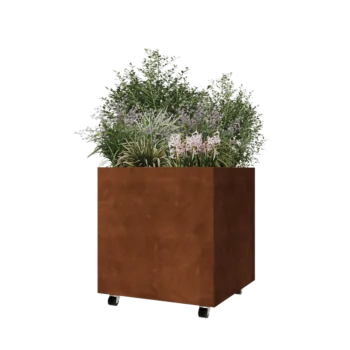 Corten terasest lillekast - Ruut - 70 x 70 x 70 cm - Põhjalauaga - Ratastega
