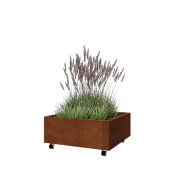 Corten terasest lillekast - Ruut - 80 x 80 x 30 cm - Põhjalauaga - Ratastega