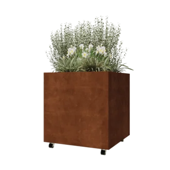 Corten terasest lillekast - Ruut - 80 x 80 x 80 cm - Põhjalauaga - Ratastega
