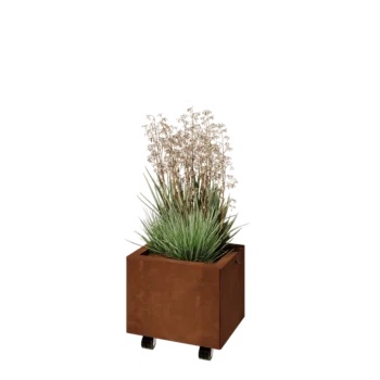 Corten terasest lillekast - Ristkülik - 40 x 30 x 30 cm - Põhjalauaga - Ratastega