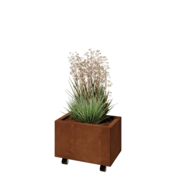 Corten terasest lillekast - Ristkülik - 50 x 30 x 30 cm - Põhjalauaga - Ratastega