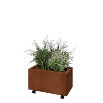 Corten terasest lillekast - Ristkülik - 60 x 30 x 30 cm - Põhjalauaga - Ratastega