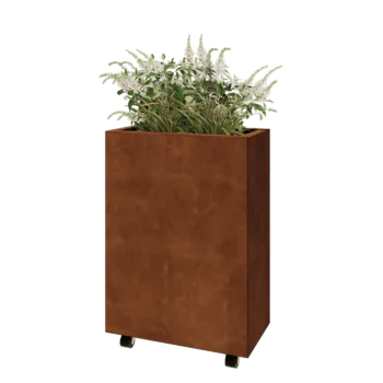Corten terasest lillekast - Ristkülik - 60 x 30 x 80 cm - Põhjalauaga - Ratastega