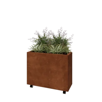 Corten terasest lillekast - Ristkülik - 80 x 30 x 60 cm - Põhjalauaga - Ratastega
