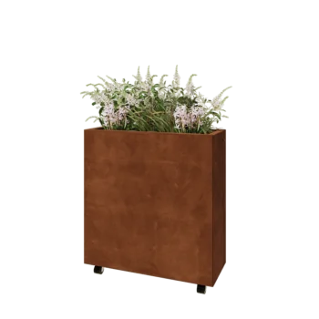 Corten terasest lillekast - Ristkülik - 80 x 30 x 80 cm - Põhjalauaga - Ratastega