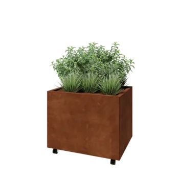 Corten terasest lillekast - Ristkülik - 80 x 60 x 60 cm - Põhjalauaga - Ratastega