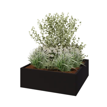 Terasest lillekast - Ruut - 120 x 120 x 40 cm - RAL9005 matt (must) - Ilma põhjalauata