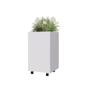 Terasest lillekast - Ruut - 50 x 50 x 80 cm - RAL9010 matt (valge) - Põhjalauaga - Ratastega