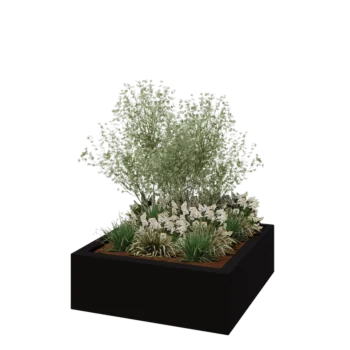 klaaskiudne lillekast - Ruut - 120 x 120 x 40 cm - RAL9005 matt (must) - Põhjaga