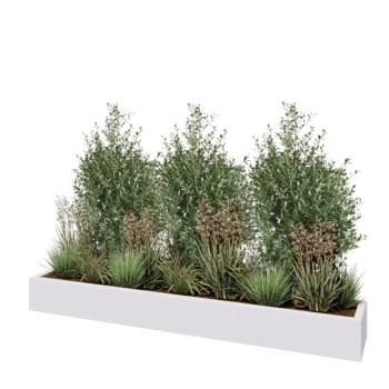 klaaskiudne lillekast - Ristkülikukujuline - 200 x 30 x 20 cm - RAL9010 matt (valge) - Põhjaga