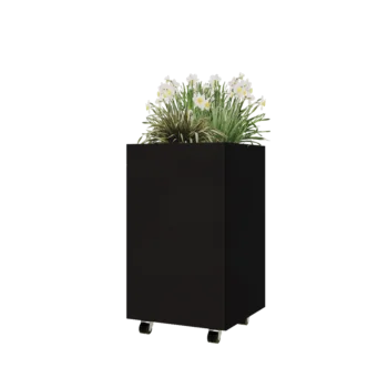 Terasest lillekast - Ruut - 50 x 50 x 80 cm - RAL9005 matt (must) - Põhjalauaga - Ratastega