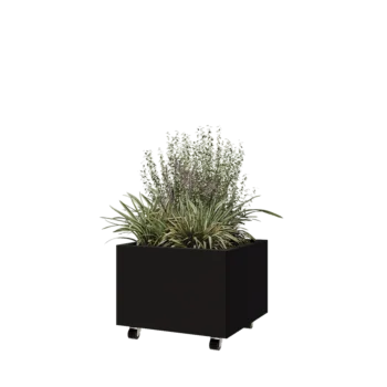 Terasest lillekast - Ruut - 60 x 60 x 40 cm - RAL9005 matt (must) - Põhjalauaga - Ratastega