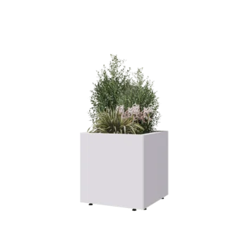 Terasest lillekast - Ruut - 50 x 50 x 50 cm - RAL9010 matt (valge) - Põhjalauaga - Jalgadega