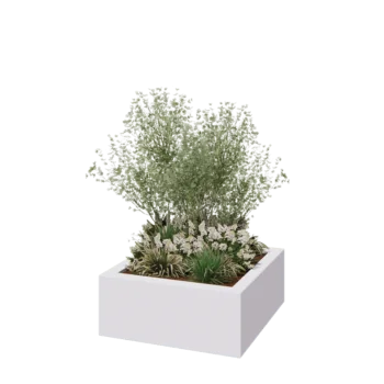 klaaskiudne lillekast - Ruut - 100 x 100 x 40 cm - RAL9010 matt (valge) - Põhjaga