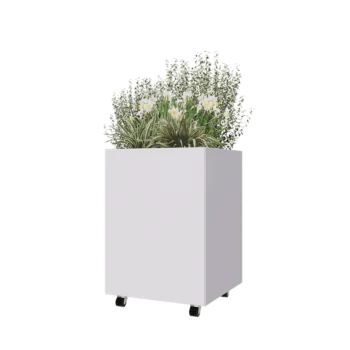 Terasest lillekast - Ruut - 60 x 60 x 80 cm - RAL9010 matt (valge) - Põhjalauaga - Ratastega