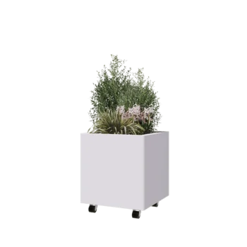 Terasest lillekast - Ruut - 50 x 50 x 50 cm - RAL9010 matt (valge) - Põhjalauaga - Ratastega